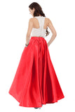 2024 Two Pieces Prom Dresses Satin With Applique Floor Length