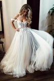 Unique Off The Shoulder Ivory Long Wedding Dress With Appliques, Sweetheart Wedding Gowns