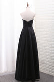 2022 Sweetheart Satin A Line Evening Dresses With Slit Floor Length