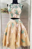 Two Pieces Lace Tulle Homecoming Dress Appliques