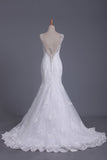 2024 Straps Open Back Tulle With Beads Mermaid Wedding Dresses