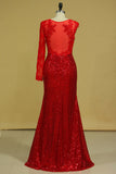 2024 Scoop Mermaid Prom Dresses Sequins With Applique Floor Length Long Sleeves