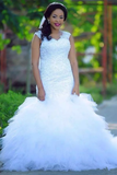 2024 Wedding Dresses Mermaid V Neck Tulle With Applique Court Train