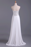 2024 Popular Prom Dresses Sweetheart Chiffon With Beading Floor Length White