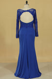 2024 Long Sleeves Prom Dresses Bateau With Applique Sweep Train Open Back