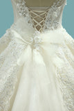 2024 Luxury Wedding Dresses A-Line Cap Sleeves Open Back Tulle Long Train