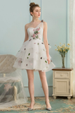 A-Line/Princess Halter Jessica Chiffon Homecoming Dresses Sleeveless Short/Mini Ruffles Bridesmaid Dresses