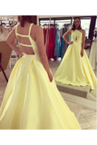 Daffodil Satin Sleeveless Criss-Cross Neckline Prom Dress With Sweep Train