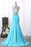 2024 Prom Dresses Mermaid Scoop Chiffon With Applique And Slit