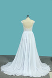 2022 Chiffon A Line Scoop Wedding Dresses With Applique And Slit Sweep Train
