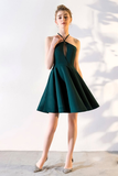A-Line V-Neck Satin Homecoming Dresses Yaretzi Knee-Length Hunter