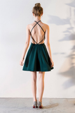 A-Line V-Neck Satin Homecoming Dresses Yaretzi Knee-Length Hunter