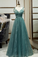 Spaghetti Straps Tulle Modest A Line Evening Dress Long Prom Dress