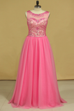 2024 Open Back Prom Dresses Scoop A Line Beaded Bodice Floor Length Tulle