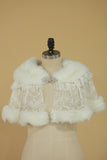 Pretty White Faux Fur & Lace Wedding Wrap With Beading