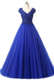 2024 Tulle Prom Dresses V-Neck Floor-Length With Sash And Applique