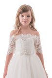 2024 Boat Neck Mid-Length Sleeves A Line Tulle With Applique Flower Girl Dresses