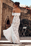 Elegant Off Shoulder Ivory Mermaid Lace Beach Wedding Dress