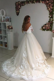 2024 Wedding Dresses A Line V Neck 3/4 Length Sleeves Tulle With Applique