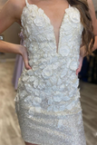 Uerica Homecoming Dresses Glitter Spaghetti Straps Applique Party Dress