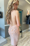 Uerica Homecoming Dresses Glitter Spaghetti Straps Applique Party Dress