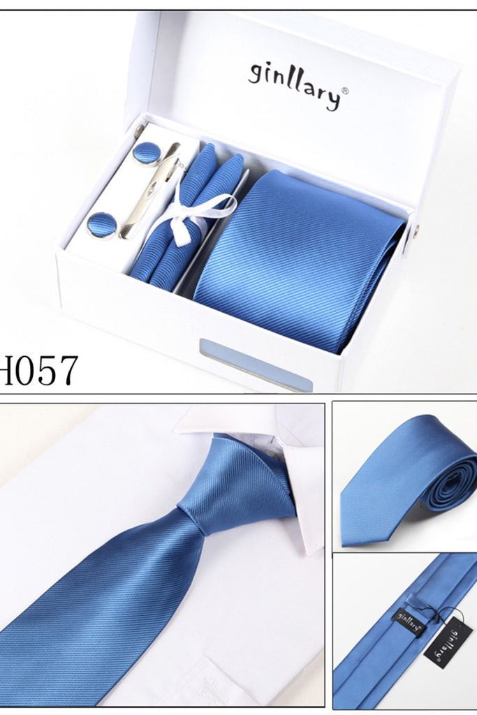 Royal Blue Tie Set Cuff Links 4 Pieces Many Colors #H057