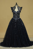 2024 Ball Gown Beaded Bodice Quinceanera Dresses Sweetheart Tulle Sweep Train