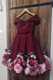 A-Line V Neck Hand-Made Flower Homecoming Dress Unique Short Prom Dress
