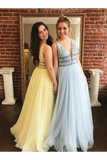 Long Lace Tulle Prom Dresses, A-Line Graduation Dresses With Beading