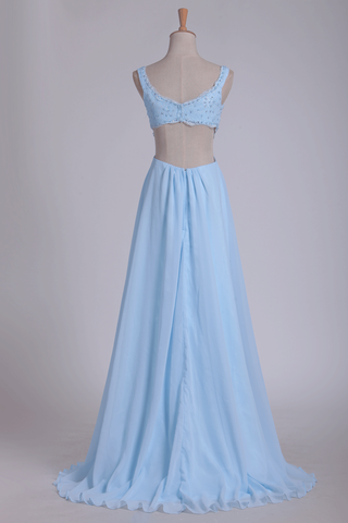 2024 Straps Prom Dresses A Line With Beads Floor Length Chiffon