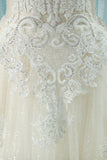 2024 Luxurious Scoop Wedding Dresses A Line Tulle With Appliques And Beading Royal Train