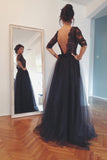 3/4 Length Sleeve Mother Of The Bride Dresses A Line Tulle With Beading Floor Length