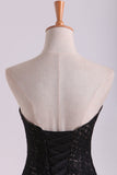 2024 Evening Gown Sweetheart Mermaid Floor Length Corset Black Lace Tulle Illusion