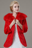 Pretty 3/4 Length Sleeve Red Faux Fur Wedding Wrap