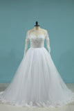 2024 Wedding Dresses Scoop Long Sleeves A Line Tulle With Applique