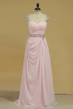 2024 Chiffon Off The Shoulder A Line Prom Dresses With Ruffles And Beads