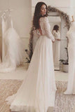 2024 Sexy Open Back Scoop Long Sleeves Wedding Dresses A Line Chiffon & Lace