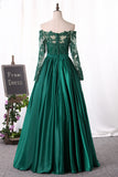 2024 Off The Shoulder Long Sleeves Evening Dresses A-Line Stretchy Satin