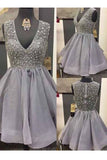 2024 Homecoming Dresses A Line V Neck Tulle With Beading Short/Mini