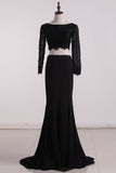 2024 New Arrival Bateau Prom Dress Mermaid Long Sleeves Lace Bodice With Beading Spandex