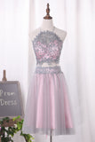 2024 Two Pieces Halter Homecoming Dresses A Line Tulle Short/Mini Lace Bodice