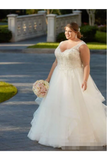 Multy Layers Tulle With Appliques Plus Size Weeding Gowns V Neck Oversize Wedding Gowns