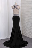 2024 Prom Dresses Open Back Spandex Scoop Mermaid With Beads And Slit