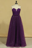 2024 Hot Prom Dresses Scoop A Line With Sash And Applique Grape