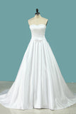 2024 Wedding Dresses Satin A Line With Beading And Bow Knot Court Train