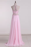 2024 Two-Piece Scoop Prom Dresses Beaded Bodice Chiffon A Line