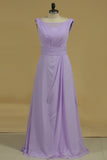 2024 Scoop Prom Dresses A Line Chiffon With Ruffles Floor Length