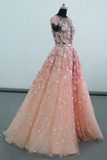 See Through Cap Sleeves Floor Length Tulle Prom Dress With Appliques Belt
