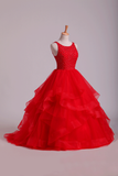 2024 Red Scoop Ball Gown Tulle Floor Length With Beading