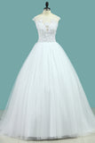 2024 Wedding Dresses Scoop Tulle With Applique A Line Court Train